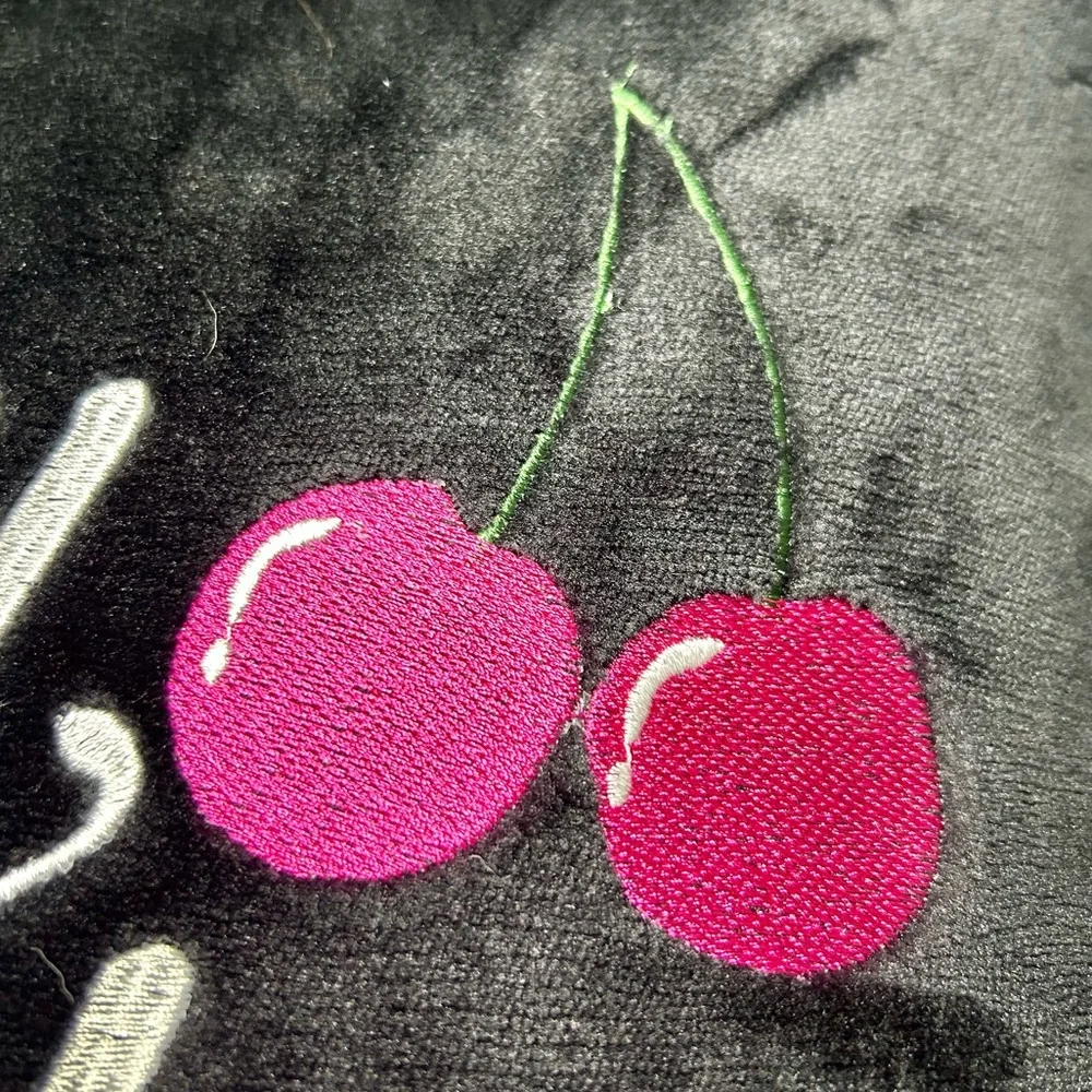 Juicy Couture Black & Pink Novelty Cherry Print Logo Accent Pillow